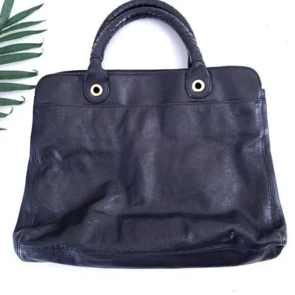 Elie Tahari Black Leather Shoulder Bag Braided Handle - Picture 11 of 11